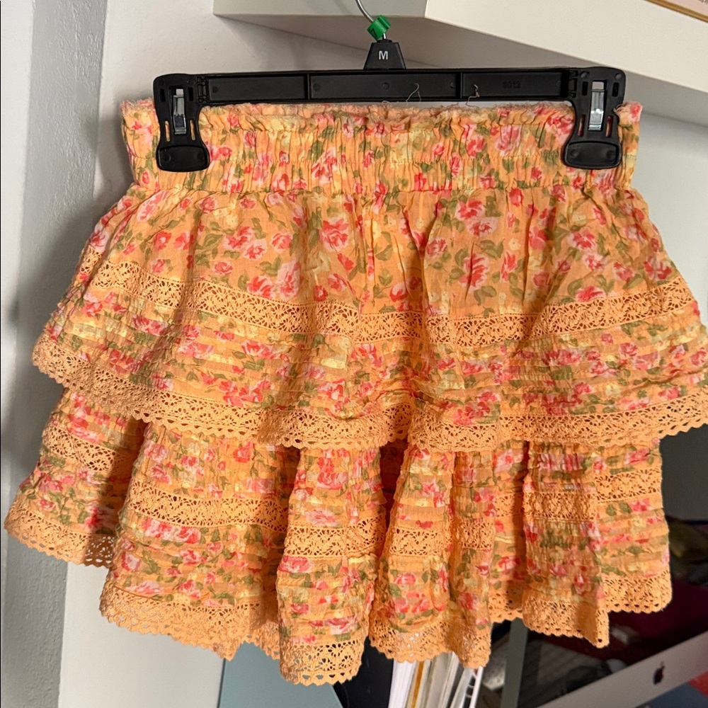 aerie orange Floral Tiered Mini ruffle mini Skirt